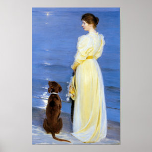 クロイエル - 岸辺の芸術家の妻と犬 ポスター