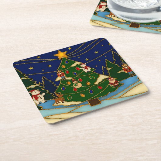 クロイソンアートお洒落フォレストクラシッククリスマス スクエアペーパーコースター (アングル)
