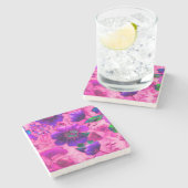 クロイソンピンク紫色の花柄 ストーンコースター (横)