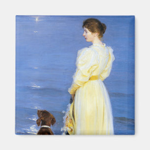 クロイヤー - 海岸で犬と一緒にいる画家の妻 マグネット