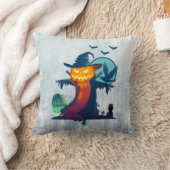 クロウとフクロウのこうもり付きハロウィンかかし クッション (ブランケット)