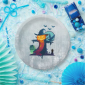 クロウとフクロウのこうもり付きハロウィンかかし ペーパープレート (パーティー)