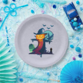 クロウとフクロウのこうもり付きハロウィンかかし ペーパープレート (パーティー)