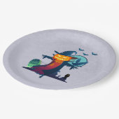 クロウとフクロウのこうもり付きハロウィンかかし ペーパープレート (アングル)