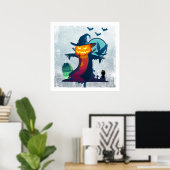 クロウとフクロウのこうもり付きハロウィンかかし ポスター (ホームオフィス)