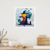 クロウとフクロウのこうもり付きハロウィンかかし ポスター (キッチン)