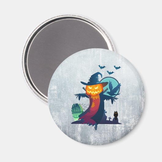 クロウとフクロウのこうもり付きハロウィンかかし マグネット (正面/裏面)