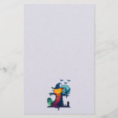 クロウとフクロウのこうもり付きハロウィンかかし 便箋 (正面)