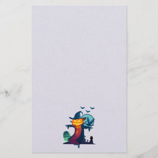クロウとフクロウのこうもり付きハロウィンかかし 便箋 (正面)