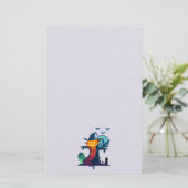 クロウとフクロウのこうもり付きハロウィンかかし 便箋 (スタンド正面)