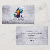 クロウとフクロウのこうもり付きハロウィンかかし 名刺 (正面/裏面)