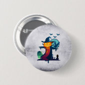 クロウとフクロウのこうもり付きハロウィンかかし 缶バッジ (正面&裏面)