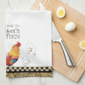 クロウイングルースターブラック&タンチェックスワールキッチン キッチンタオル (四つ折り)