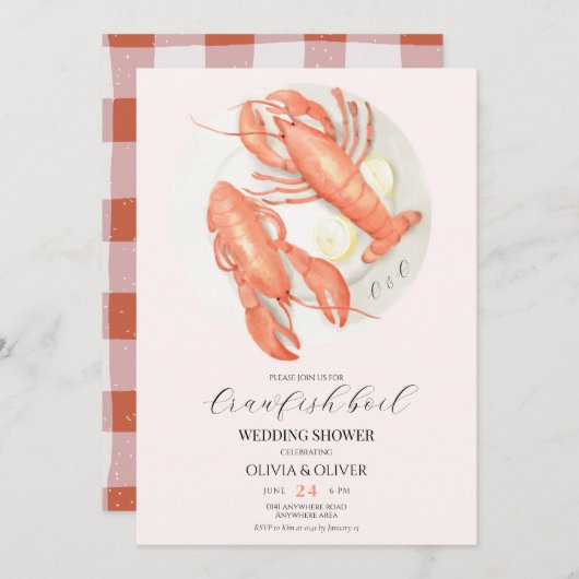 クロウカスタムガニの煮沸ウェディングシャワー 招待状 (正面/裏面)