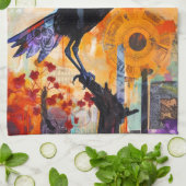 クロウカラフルユニークコラージュ キッチンタオル (折り畳み)