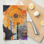 クロウカラフルユニークコラージュ キッチンタオル (四つ折り)