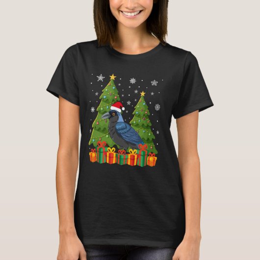 クロウクリスマスツリーライトサンタハット醜いクリスマス Tシャツ (正面)