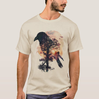 クロウシルエット – 日没時のレイヴンシルエット Tシャツ