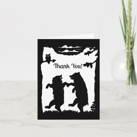 クロウズクの黒いクマの踊り白い木のフクロウ サンキューカード (正面)