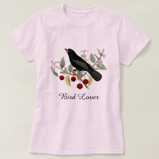 クロウタドリ ピンク 鳥好き Tシャツ (デザイン正面)