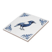 クロウデルフトブルーとホワイトフローラコーナーバード タイル (側面)
