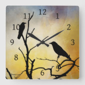 クロウバードの木の鳥95オレンジ スクエア壁時計 (正面)