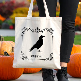 クロウバードシルエットと装飾的な渦巻き トートバッグ