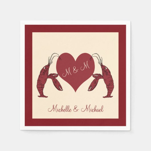 クロウパーソナライズされたィッシュロブスターとハート スタンダードカクテルナプキン (正面)