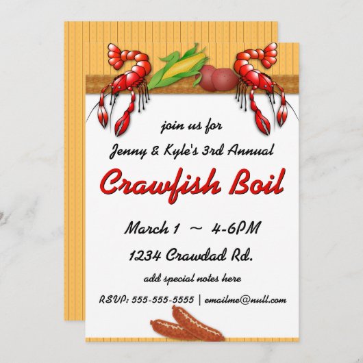 クロウフィッシュとソーセージ招待状 招待状 (正面/裏面)