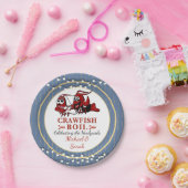 クロウフィッシュの魚介類が新芽または婚約ブルーを沸騰 ペーパープレート (パーティー)