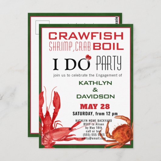 クロウフィッシュシーフードボイル婚約パーティ招待状 ポストカード (正面/裏面)