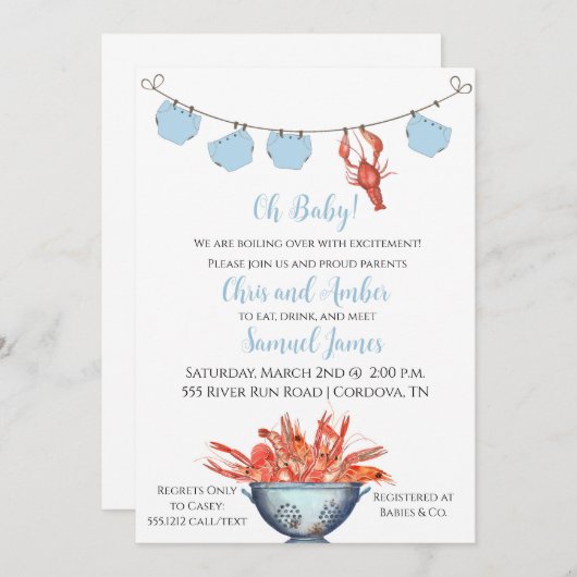 クロウフィッシュベビーボイルドおむつシャワー招待状 招待状 (正面/裏面)