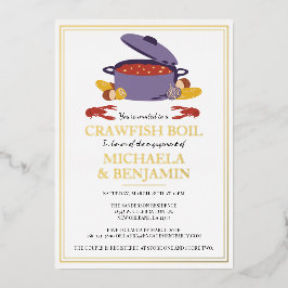 クロウフィッシュボイルカップルシャワー婚約パーティ 箔招待状