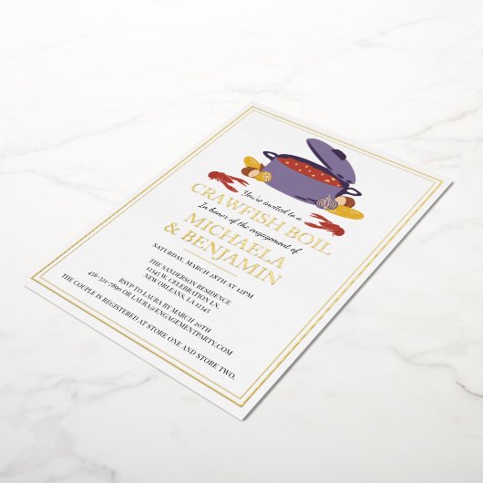 クロウフィッシュボイルカップルシャワー婚約パーティ 箔招待状 (回転した状態)