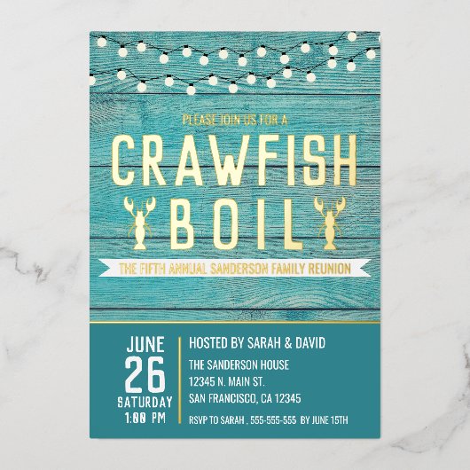 クロウフィッシュボイルファミリー懇親会シーフードパーティー 箔招待状 (正面)