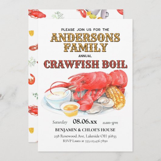 クロウフィッシュ家族の年間魚介料理 招待状 (正面/裏面)