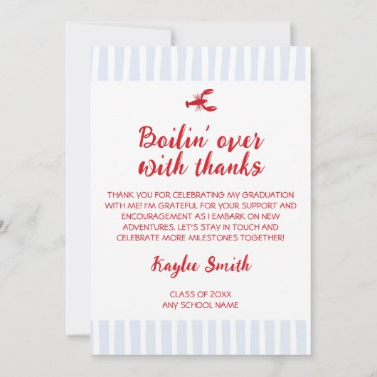 クロウフィッシュ感謝していの卒業写真でBoilin' over サンキューカード (裏面)