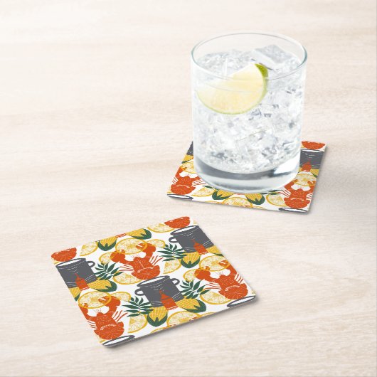 クロウフィッシュ沸騰パーティー-ケージャンシーフードお祝い スクエアペーパーコースター (インサイチュ)