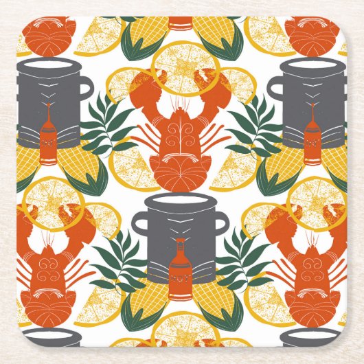 クロウフィッシュ沸騰パーティー-ケージャンシーフードお祝い スクエアペーパーコースター (正面)