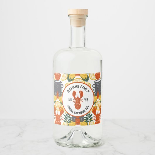 クロウフィッシュ沸騰パーティー-ケージャンシーフードお祝い リキュールボトルラベル (正面)