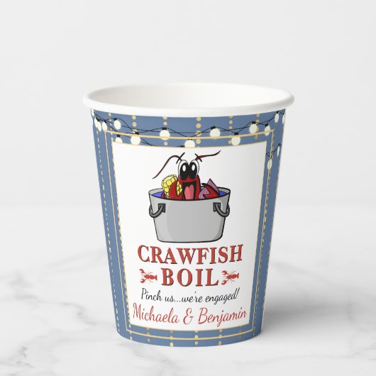 クロウフィッシュ魚介類ボイルブルー金ゴールドパーティー婚約 紙コップ (裏面)