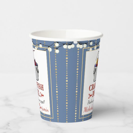 クロウフィッシュ魚介類ボイルブルー金ゴールドパーティー婚約 紙コップ (左)