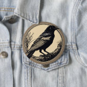 クロウミニマルス、白黒の小さなリノカット 缶バッジ (インサイチュ)