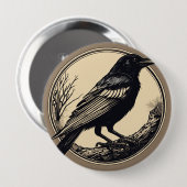 クロウミニマルス、白黒の小さなリノカット 缶バッジ (正面&裏面)