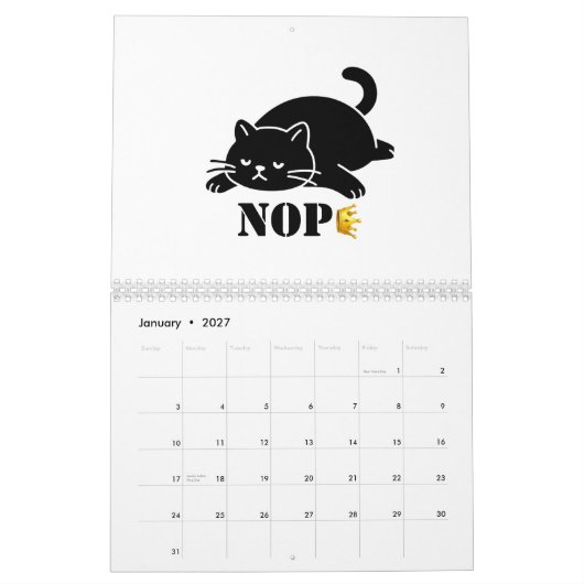 クロウン NOPE 黒猫 おもしろ 猫好きのための カレンダー (1月 2027)