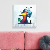 クロウ幽霊のよく出るとフクロウのこうもり付きハロウィンのかかし キャンバスプリント (インサイチュ (リビング))