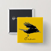 クロウ飛んでいるレイヴン野生動物バードアート 缶バッジ (正面&裏面)