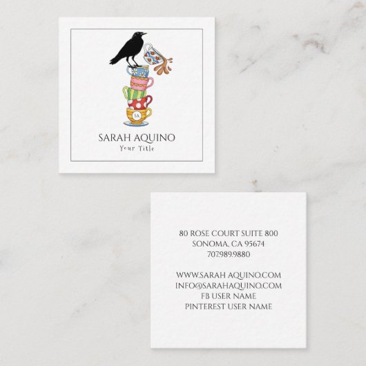 クロウ&ティーカップお洒落 スクエア名刺 (正面/裏面)