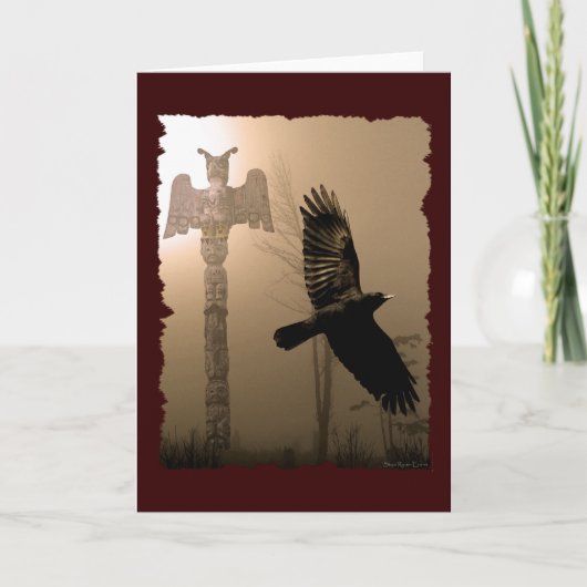 クロウ&トーテムポール先住民アメリカをテーマにしたカード サンキューカード (正面)