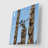 クロウ&トーテムポール先住民アメリカンアートクロック スクエア壁時計 (傾斜)